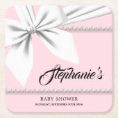 ピンクエレガントティファニーパールブギーベビーシャワー スクエアペーパーコースター (正面)