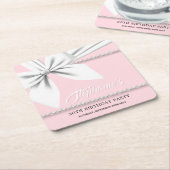 ピンクエレガントティファニー真珠ファンシーパーティー食器 スクエアペーパーコースター (アングル)