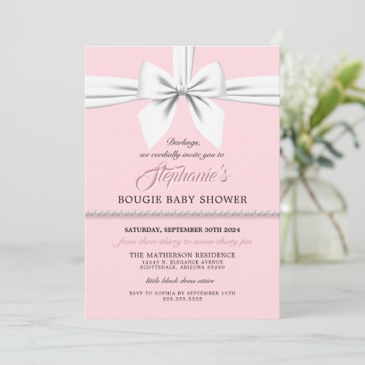 ピンクエレガントティファンシーファニーベビーシャワー招待状 招待状 (スタンド正面)