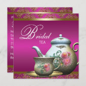 ピンクエレガントティーパーティーブライダルシャワー 招待状 (正面/裏面)