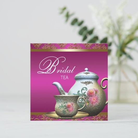 ピンクエレガントティーパーティーブライダルシャワー 招待状 (スタンド正面)