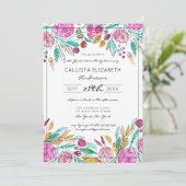 ピンクエレガントティール（緑がかった色）フローラ水色卒業 招待状 (スタンド正面)