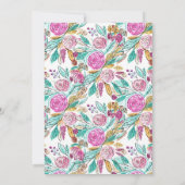 ピンクエレガントティール（緑がかった色）フローラ水色卒業 招待状 (裏面)
