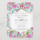 ピンクエレガントティール（緑がかった色）フローラ水色卒業 招待状 (正面/裏面)