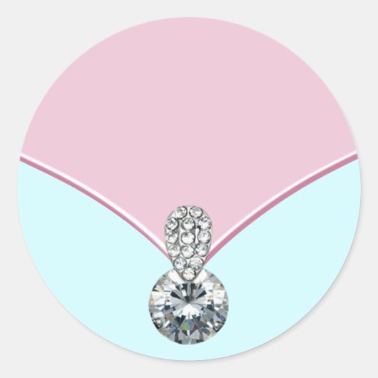 ピンクエレガントティール(緑がかった色)ブルーダイヤモンドステッカー ラウンドシール (正面)