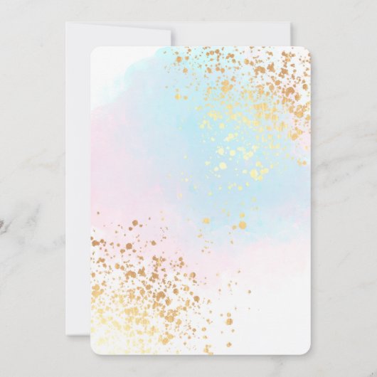 ピンクエレガントティール（緑がかった色）水彩金ゴールド結婚紙吹雪 招待状 (裏面)