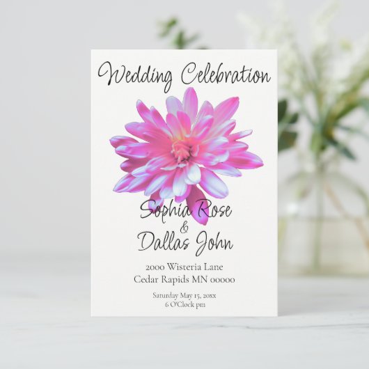 ピンクエレガントデイジーピンクフローラピンク花 招待状 (スタンド正面)