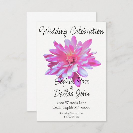 ピンクエレガントデイジーピンクフローラピンク花 招待状 (正面/裏面)