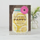 ピンクエレガントデイジーレモネードジャー引っ越し祝いパーティーパーティー 招待状 (スタンド正面)