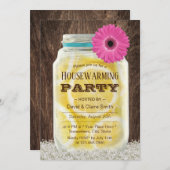 ピンクエレガントデイジーレモネードジャー引っ越し祝いパーティーパーティー 招待状 (正面/裏面)