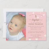 ピンクエレガントデイジー女子宗教洗礼写真 招待状 (正面)