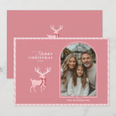 ピンクエレガントトナカイ写真クリスマスカード シーズンカード (正面/裏面)