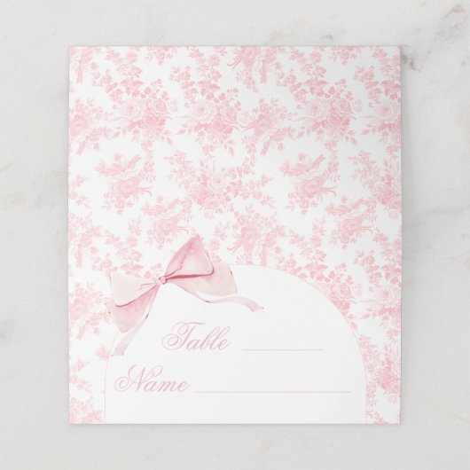 ピンクエレガントトワールフローラボウテーブル番号テント プレイスカード (外部開封)
