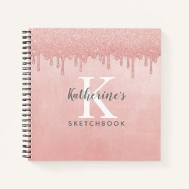 ピンクエレガントドリップグリッターアーティストスケッチブック ノートブック