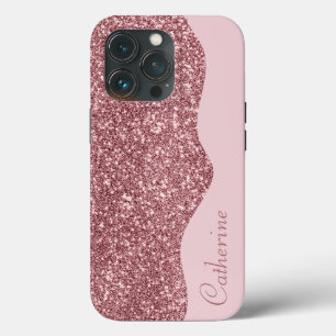 ピンクエレガントドリップグリッターカスタムのパーソナライズ名 iPhone 13 PROケース