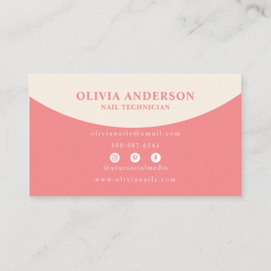 ピンクエレガントニュートラルボホシックモダン爪、 ネイルテック 名刺 (裏面)