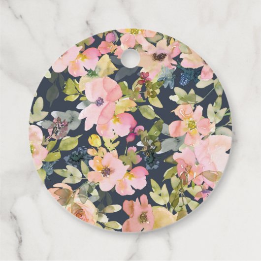 ピンクエレガントネイビーフローラ結婚のカスタム フェイバータグ (裏面)