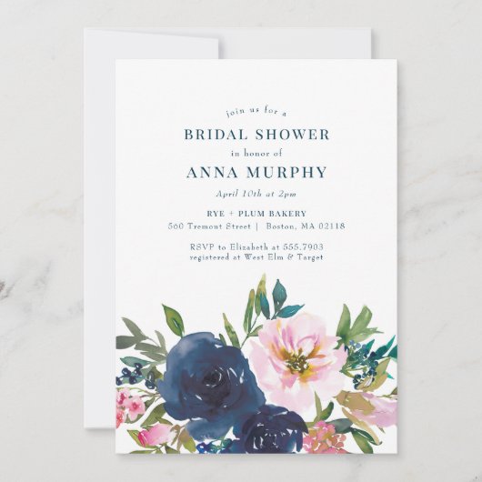 ピンクエレガントネイビーブルーフローラブライダルシャワー (正面)