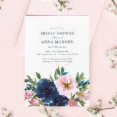 ピンクエレガントネイビーブルーフローラブライダルシャワー