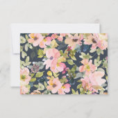 ピンクエレガントネイビー水色フローラの結婚名前 サンキューカード (裏面)