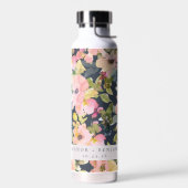 ピンクエレガントネイビー水色フローラカスタムウェディング ウォーターボトル (左面)