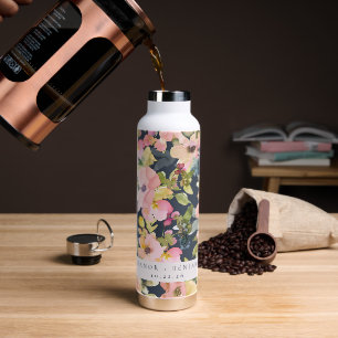 ピンクエレガントネイビー水色フローラカスタムウェディング ウォーターボトル