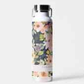 ピンクエレガントネイビー水色フローラカスタムウェディング ウォーターボトル (正面)