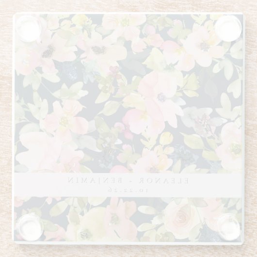 ピンクエレガントネイビー水色フローラカスタムウェディング ガラスコースター (裏面)