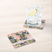 ピンクエレガントネイビー水色フローラカスタムウェディング スクエアペーパーコースター (インサイチュ)