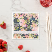 ピンクエレガントネイビー水色フローラカスタムウェディング スタンダードカクテルナプキン (インサイチュ)