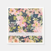 ピンクエレガントネイビー水色フローラカスタムウェディング スタンダードカクテルナプキン (正面)