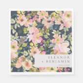 ピンクエレガントネイビー水色フローラカスタムウェディング スタンダードランチョンナプキン (正面)