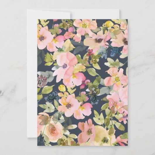 ピンクエレガントネイビー水色フローラカスタムウェディング セーブザデート (裏面)