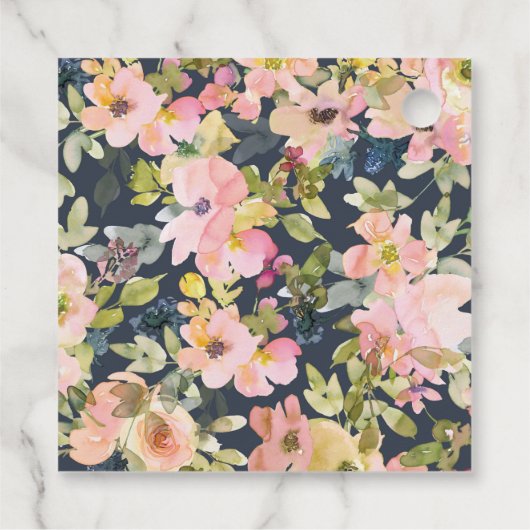 ピンクエレガントネイビー水色フローラカスタムウェディング フェイバータグ (裏面)