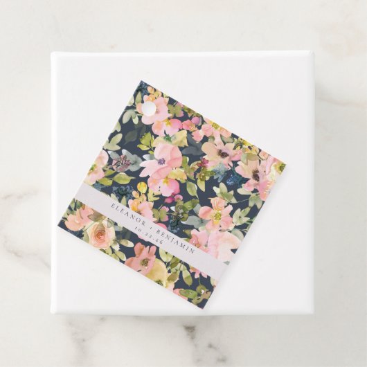 ピンクエレガントネイビー水色フローラカスタムウェディング フェイバータグ (インサイチュ)