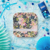 ピンクエレガントネイビー水色フローラカスタムウェディング ペーパープレート (パーティー)