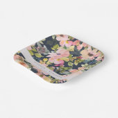 ピンクエレガントネイビー水色フローラカスタムウェディング ペーパープレート (傾斜あり)