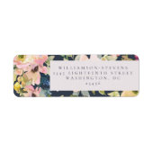 ピンクエレガントネイビー水色フローラカスタムウェディング ラベル (正面)