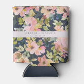 ピンクエレガントネイビー水色フローラカスタムウェディング 缶クーラー (正面)