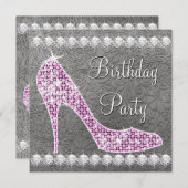 ピンクエレガントハイヒールシューバースデーパーティー 招待状 (正面/裏面)