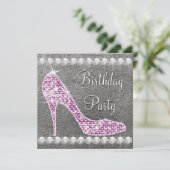 ピンクエレガントハイヒールシューバースデーパーティー 招待状 (スタンド正面)