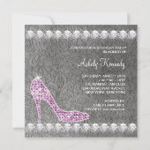 ピンクエレガントハイヒールシューバースデーパーティー 招待状 (裏面)