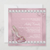 ピンクエレガントハイヒールシューバースデーパーティー 招待状 (裏面)