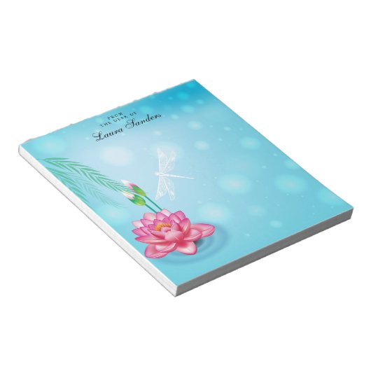 ピンクエレガントハスの花のメモパーソナライズされた帳 ノートパッド (アングル)