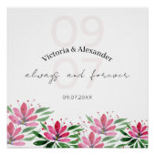 ピンクエレガントハスの花の水彩アート ポスター (正面)