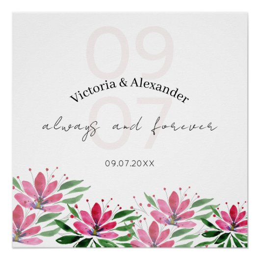 ピンクエレガントハスの花の水彩アート ポスター (正面)