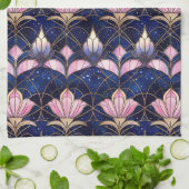 ピンクエレガントハスフェイクステンドグラス模様 キッチンタオル (折り畳み)