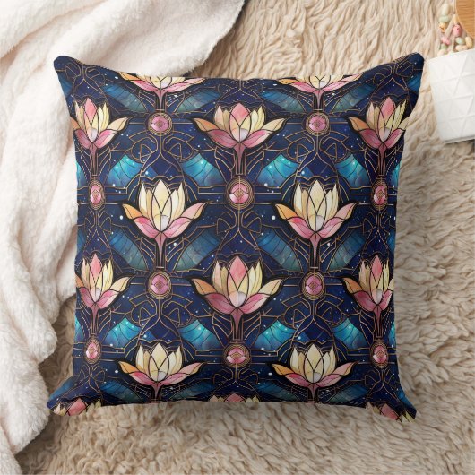 ピンクエレガントハスフェイクステンドグラス模様 クッション (ブランケット)