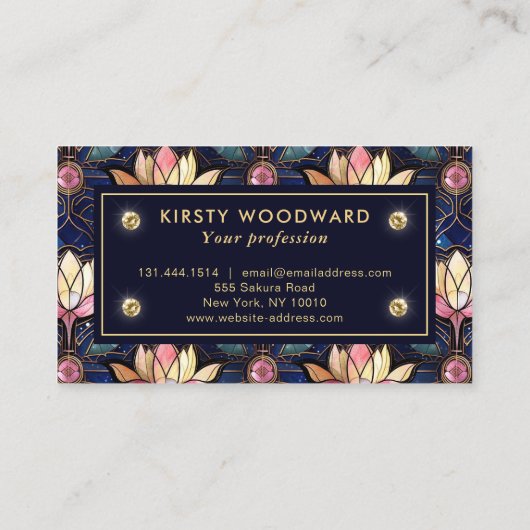 ピンクエレガントハスフェイクステンドグラス模様 名刺 (裏面)