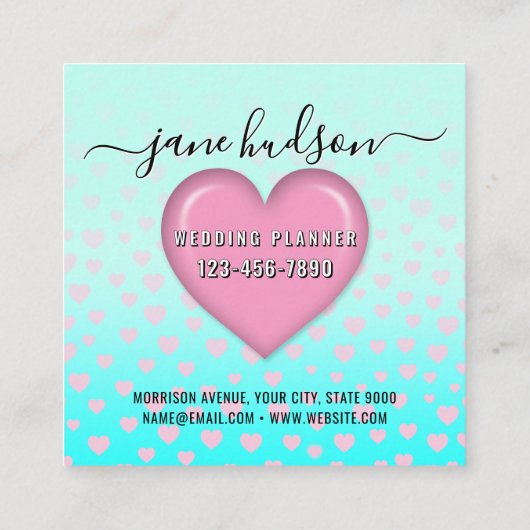 ピンクエレガントハートと斑点デザイン スクエア名刺 (裏面)